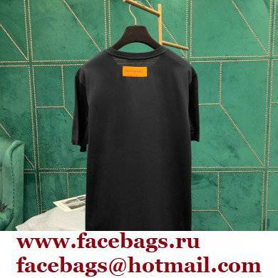 louis vuitton logo printed & flowers T-shirt black 2022